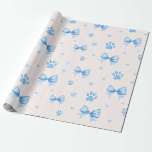 Papel De Presente Padrão de impressão de fita azul, coração e pata e