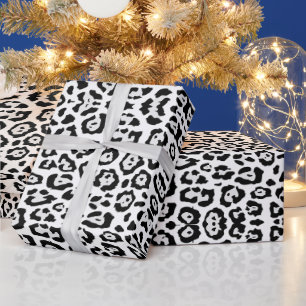 Papel De Presente Padrão de impressão de leopardo moderno preto cinz