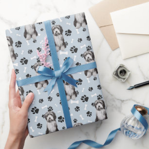 Papel De Presente Padrão de Impressão de Pata de Cachorro Collie e