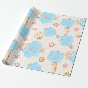 Papel De Presente Padrão de impressão de pata inspirado no oceano co