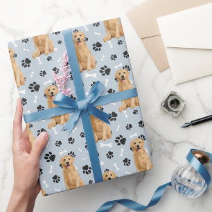 Papel De Presente Padrão de impressão do ouro Retriever Paw no Sil