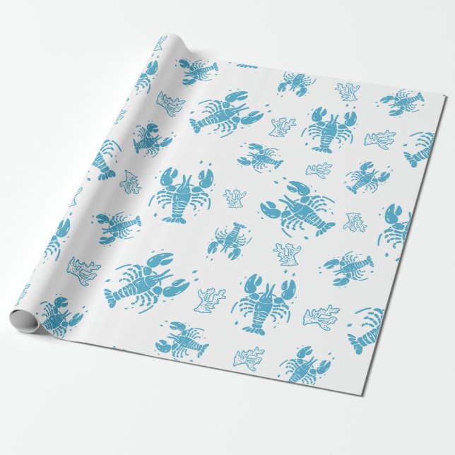 Papel De Presente Padrão de Impressão em Bloco Náutico de Lagosta Rú (Desenrolado)