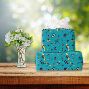 Papel De Presente Padrão de Insetos Teal