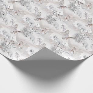 Papel De Presente Padrão de Inverniz de Coruja Branca de Neve