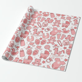 Papel De Presente Padrão de Item de Bebê Rosa-Cor-de-Corte