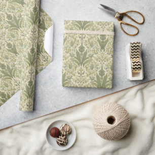 Papel De Presente Padrão de jacinto floral verde-sage de William Mor