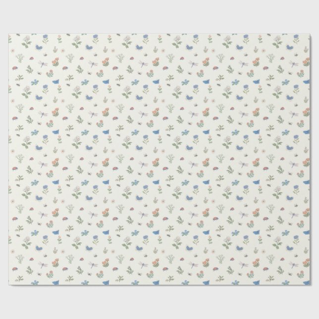 Papel De Presente Padrão de Jardim Botânico de Flores Silvestres Flo (Aberto)