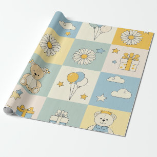 Papel De Presente Padrão de Jardim de Margaridas do Ursinho (17)