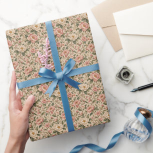 Papel De Presente Padrão de Jardim de Peônia e Rosa Romântico Vintag
