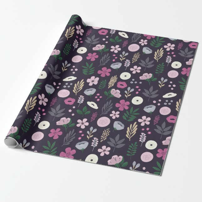 Papel De Presente Padrão de jardim floral em aquarela (Desenrolado)