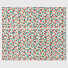 Papel De Presente Padrão de Jardim Floral Laranja Vibrante - Chá Ele