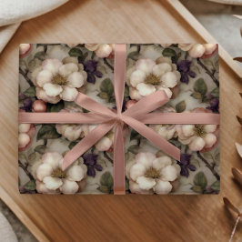Papel De Presente Padrão de Jardim Floral Vintage Creme Suave Românt