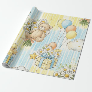 Papel De Presente Padrão de Jardim Margarida do Ursinho (3)