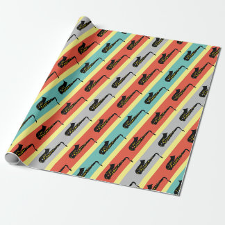 Papel De Presente Padrão de Jazz Legal do Saxofone Vintage - Retrô S