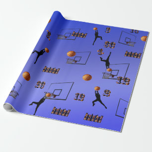 Papel De Presente Padrão de Jogadores de Basquete Azul,