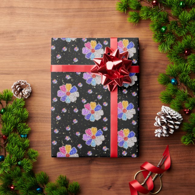 Papel De Presente Padrão de Joia Floral Brilhante (Presente de Natal)