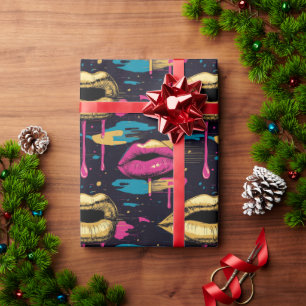 Papel De Presente Padrão de Lábios de Arte Pop em Negrito com Goteja