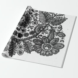 PAPEL DE PRESENTE PADRÃO DE LACE DE ANTIQUILO PRETO E BRANCO COM PRE