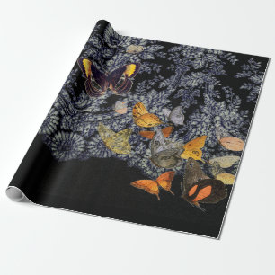 PAPEL DE PRESENTE PADRÃO DE LACE PRETO COM BOTTERFIS