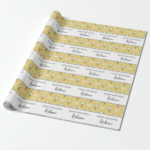 Papel De Presente Padrão de Laço Branco Amarelo Fofo Texto Personali