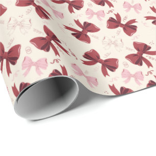 Papel De Presente Padrão de Laço Coquette Borgonha
