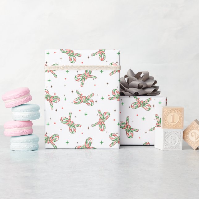 Papel De Presente Padrão de Laço de Cana-de-Açúcar de Natal Ilustrad (Chá de bebê)