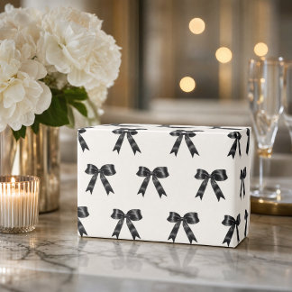 Papel De Presente Padrão de Laço de Cetim Preto Elegante | Minimalis