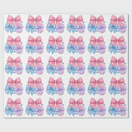 Papel De Presente Padrão de Laço de Fita Fofo – Laço Rosa Azul e Rox