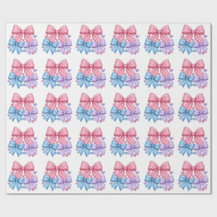 Papel De Presente Padrão de Laço de Fita Fofo – Laço Rosa Azul e Rox