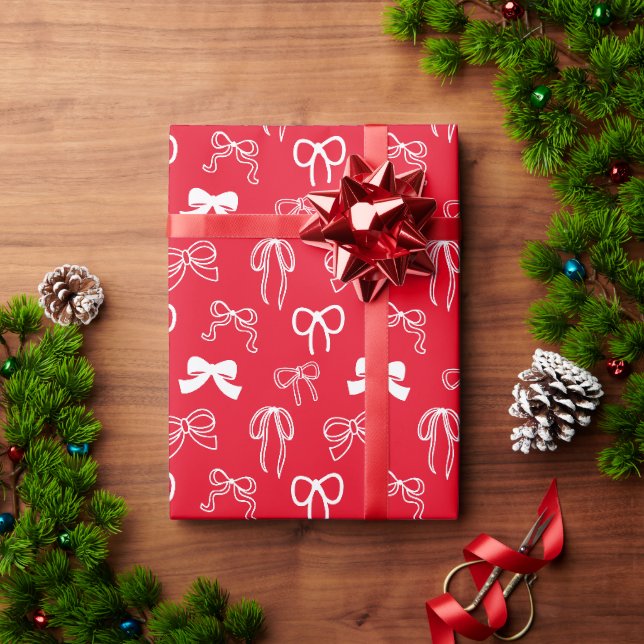 Papel De Presente Padrão de Laço de Fita Vermelho de Natal (Presente de Natal)