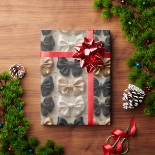 Papel De Presente Padrão de Laço de Seda Preto e Dourado Elegante