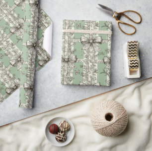 Papel De Presente Padrão de Laço de Toile de Natal Verde Francês