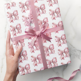 Papel De Presente Padrão de Laço Rosa Bege Coquete Adorável
