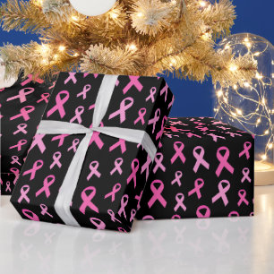 Papel De Presente Padrão de Laço Rosa de Conscientização do Câncer d