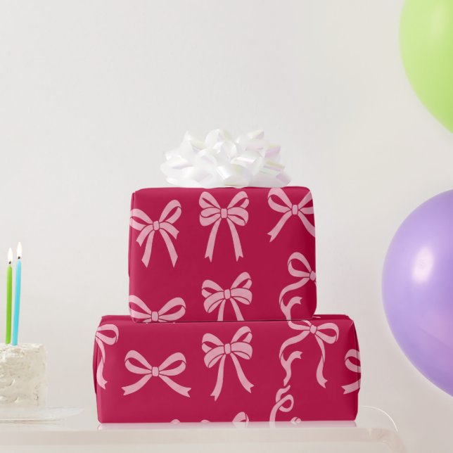 Papel De Presente Padrão de Laços Rosa Menina Faceira (Presentes para festas)