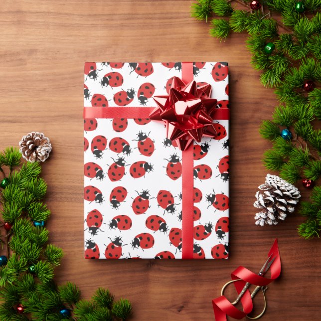 Papel De Presente Padrão de Ladybug Vermelho e Preto (Presente de Natal)