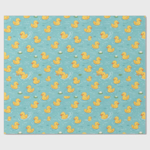 Papel De Presente Padrão de Lagoa de Pato Amarelo Fofo