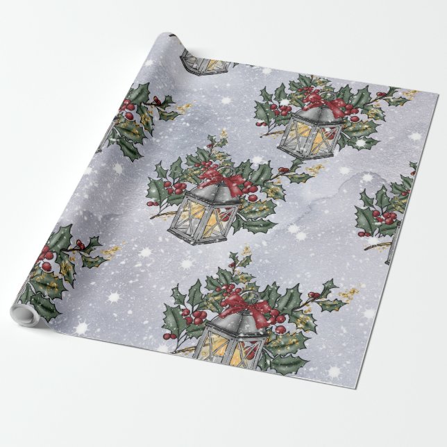 Papel De Presente Padrão de Lanterna de Advento de Natal (Desenrolado)