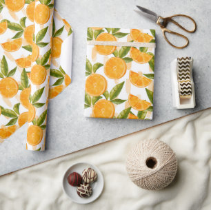 Papel De Presente Padrão de Laranja em Aquarela