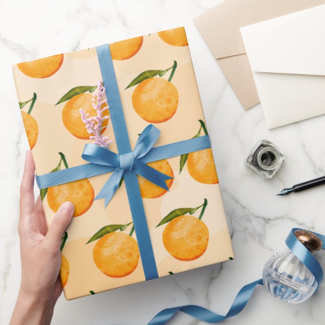 Papel De Presente Padrão de Laranja em Aquarela (Presentear)