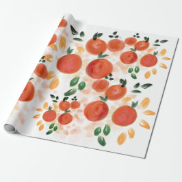 Papel De Presente Padrão de Laranja Tropical e Folhas