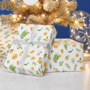 Papel De Presente Padrão de Laranjas e Folhagens