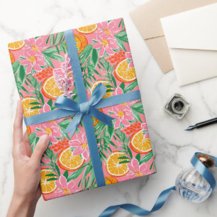 Papel De Presente Padrão de Laranjas Tropicais de Preppy Palm Beach