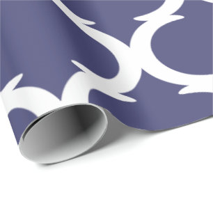 Papel De Presente Padrão de Lata Branca Azul do Marinho Trellis marr