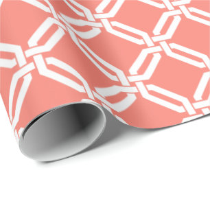 Papel De Presente Padrão de Latilha de Octagon Branco e Coral