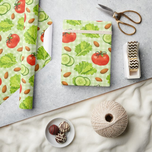 Papel De Presente Padrão de Legumes de Salada Fresca (Artesanato)