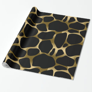 Papel De Presente Padrão de leopardo abstrato preto e dourado elegan