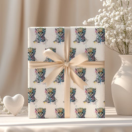 Papel De Presente Padrão de Leopardo Aquarela Marfim Minimalista