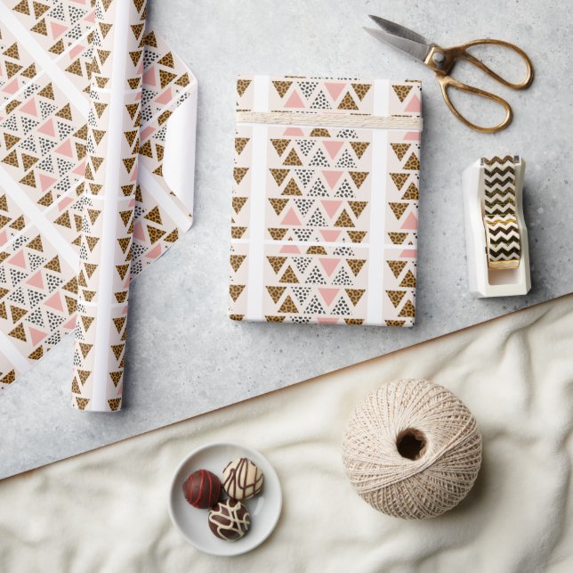Papel De Presente Padrão de Leopardo Chic e Triângulo Rosa (Artesanato)