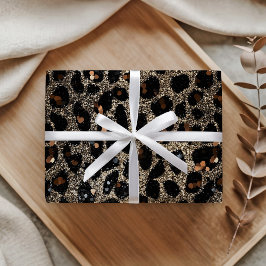 Papel De Presente Padrão de Leopardo Dourado Preto Marrom Brilho Lux